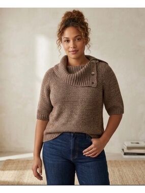 Paraphrase Women’s Sweater 3/4 Sleeve Button Down Cowl Neck Size Small Brown